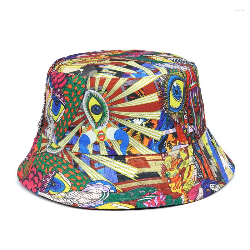 Beralar Kova Şapkası Erkekler Balıkçı Kapakları Hip Hop Baskı Sokak Giyim Çift Taraflı Şapkalar Kadınlar Plaj Kapağı Unisex Panama 2023 Yaz