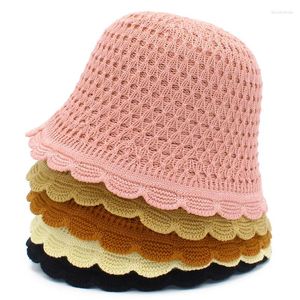 Bérets seau chapeau femmes tricoté décontracté Fishman casquettes hiver chaud fleur conception dôme laine Panama seaux rond haut bassin chapeaux