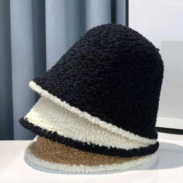 Boinas sombrero de cubo mujer invierno tejido Casual mantener caliente pesca mujer grueso diseño de moda gorra coreana