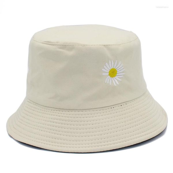 Boinas sombreros de cubo para mujer, gorros de playa de algodón con estampado de Margarita pequeña, gorros de playa reversibles y plegables, sombrero para el sol de verano al aire libre, gorra para mujer