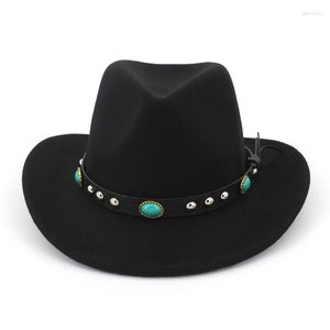 Berets Bull Rider Jazz Fedora Sunhat Men Women Filt Hats Ribbon Band Western Cowboy Hat Black 6 Colors Trilby Bowler voor unisex