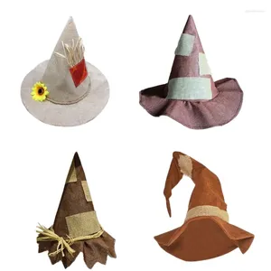 Bérets Burlap Witch Hat for Halloween Decorations Masquerade Cosplay Costume Wholesale