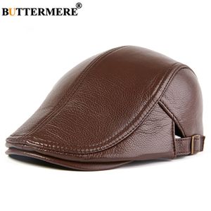 Bérets BUTTERMERE hommes béret chapeau en cuir véritable casquette plate en peau de mouton automne hiver mâle marron réglable de haute qualité Gatsby hommes casquettes 230830