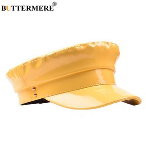 Bérets BUTTERMERE cuir verni militaire chapeau femmes solide jaune mode chapeaux dames casquette plate printemps automne femme marque marin 230825