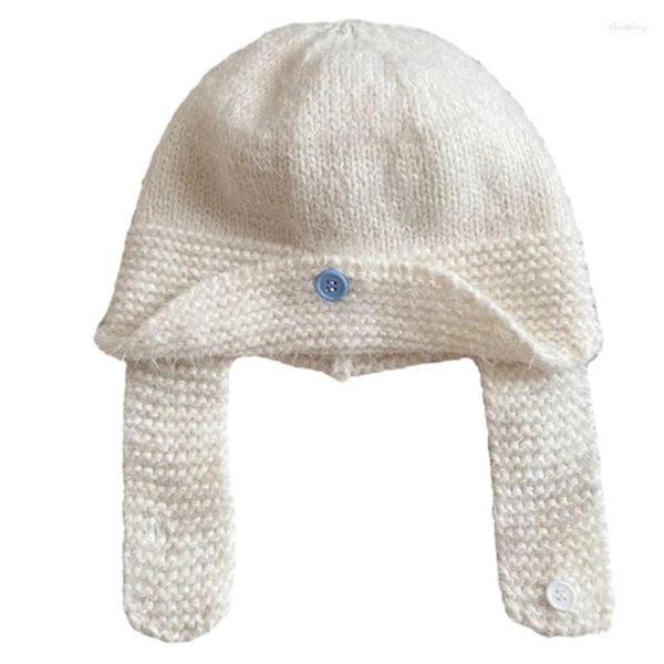 Bérets bouton oreille rabat chapeau ample pour femmes tricot Muff Beanie Sports de plein air temps froid coupe-vent coiffure chaude