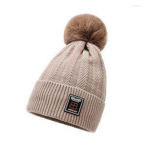 Bérets Tricot torsadé Fausse Fourrure Fourrure Pom Bonnet Polaire Doublé Tête de Mort Bonnet de Ski Manchette Bonnet Chunky