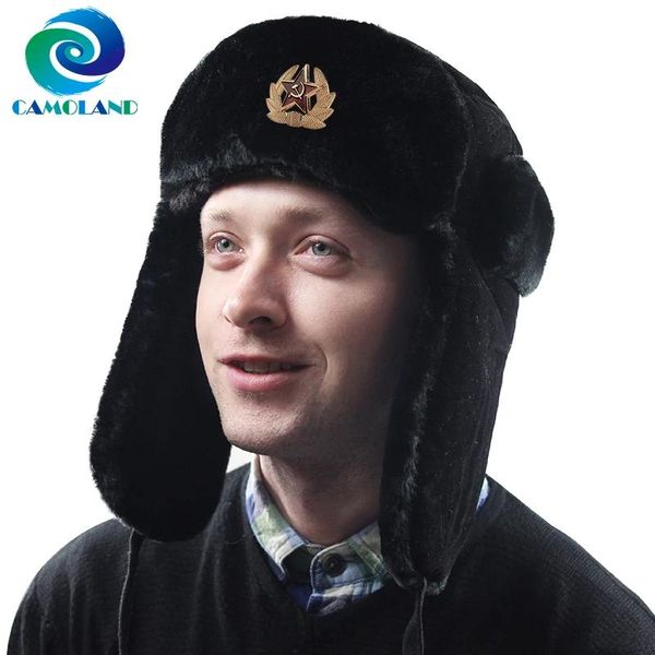 Boinas Camoland Venta caliente Insignia soviética Rusia Ushanka Sombreros para mujeres Hombres Termales Faux Fur Bombard