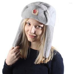 Bérets CAMOLAND Femmes Hiver Trapper Trooper Earflap Bomber Chapeau Russe Hommes Chaud Ski Cap Oreille Protecteurs Chapeaux