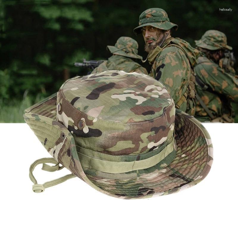 Berretti Camouflage Boonie Hat Tattico US Army Cappelli a secchiello Militare Panama Berretto estivo Caccia Trekking Outdoor Camo Cappellini da sole Uomo