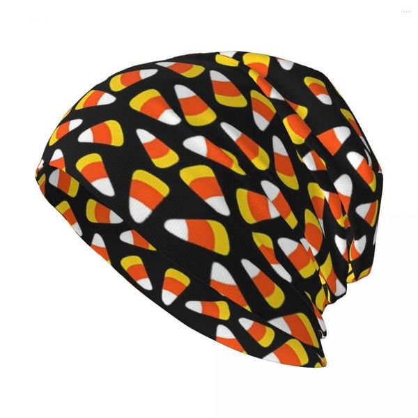 Bérets Candy Corn Halloween Tissu Élégant Stretch Tricot Slouchy Bonnet Multifonction Crâne Chapeau Pour Hommes Femmes