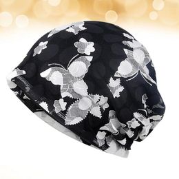 Bérets casquettes chimio écharpe bonnet couverture casquette Satin chimiothérapie dormir nuit chapeaux bandeau (noir)