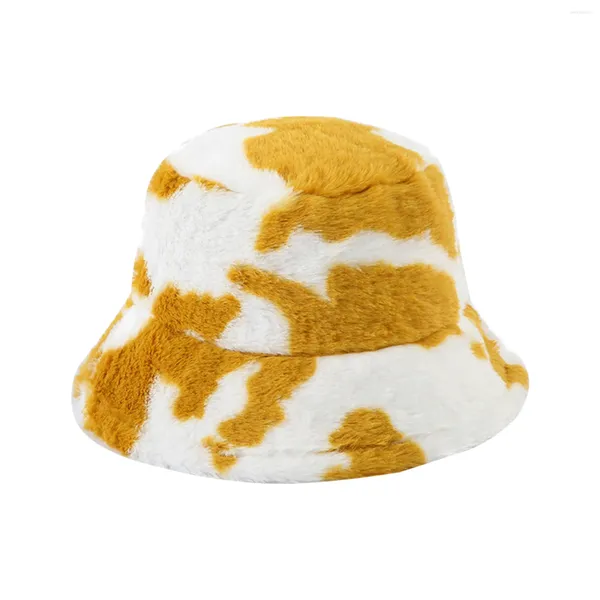 Gorros de boina para mujer, sombrero de cubo de invierno de vaca grueso de imitación promocional de cuero Artificial personalizado, pescador de felpa