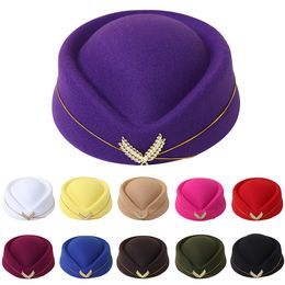 Bérets Casquettes Pour Femmes Wooly Berry Air Sister Chapeau Hôtesse De L'air Fedora Caps Formelle Dames Spectacle De Danse Performance Chapeau Hôtel Réception Etiquette Chapeau Bonnet BC789