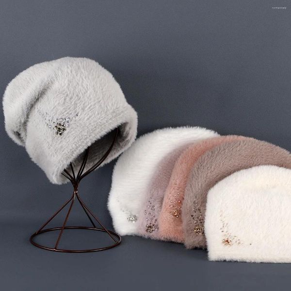 Bérets Casquettes Style Doux Pile Cap Angora Cheveux Chapeau D'hiver Laine Ski Tricoté Minimaliste Couleur Unie Chaud