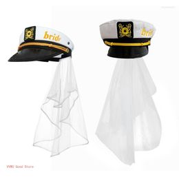 Baskenmütze, Kapitäns-Yacht-Matrosen-Hut mit Brautschleier, verstellbare Seekappe, Marine-Kostüm