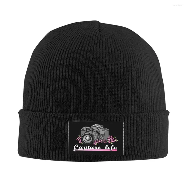 Bérets Capture Life pographe caméra Skullies bonnets casquettes Streetwear hiver chaud tricoté chapeaux unisexe adulte pographie Bonnet