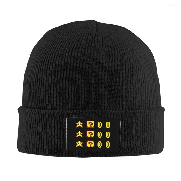 Boinas Cartoom Game Marios Question Block Bonnet Hat Punto Hombres Mujeres Cool Unisex Warm Winter Gorros Cap