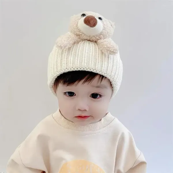 Berets Cartoon Bear Baby Hat mignon d'automne hiver chaude tricot-tricot bonnet bébé enfant en bas âge coréen colore coloride grenards girl gomme bonnet caps