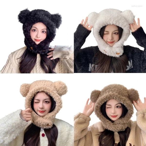 Bérets Cartoon Bear Hat Filles Couvre-chef pour l'extérieur Furry Camping avec de grandes oreilles Bonnet d'hiver Ski