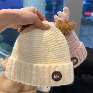 Beretten Cartoon schattige gewei wollen hoed vrouwen herfst winter gevoerde warm gebreide oorbeveiliging pullover bonnetten voor mannen