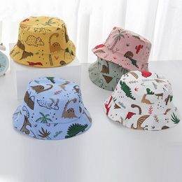 Berets Cartoon Dinosaurier Druck Baby Eimer Kappen Für Junge Mädchen Niedlichen Tier Säugling Fischer Hut Sommer Kleinkind Panama Sun Cap motorhaube Gorra