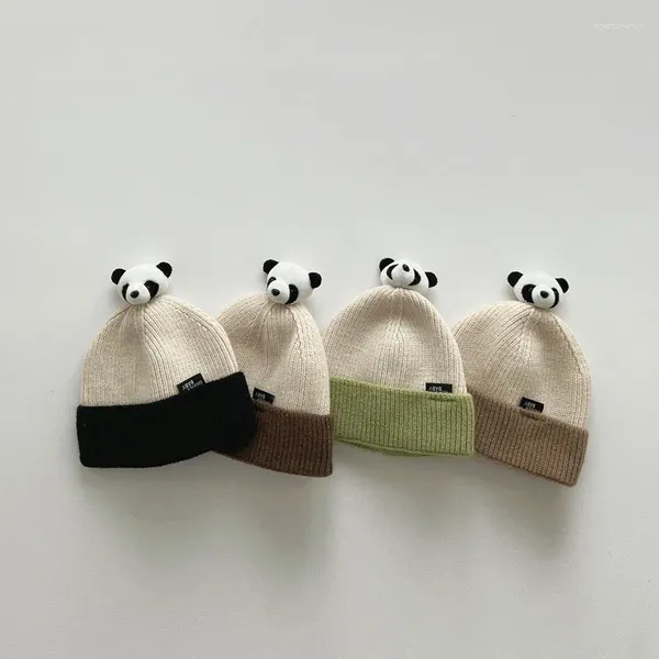 Berets Cartoon Panda Kids Baby Hiver Hat Outdoor Keep Warm Ear Boy Girl Knited Fashion Coton Coton Babinal Caps Casual Casc