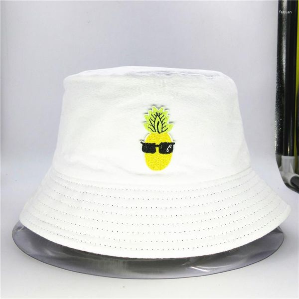 Bérets dessin animé ananas broderie coton seau chapeau pêcheur voyage en plein air chapeau de soleil chapeaux pour enfant hommes femmes 131