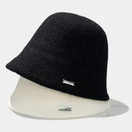 Bérets Cachemire Mélange Chaud Seau Chapeau Hiver Femmes Panama Casquettes Bassin Noir Pêcheur Élégant