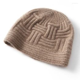 Baretten Kasjmierhoed Herfst en winter Dames Effen Kleur Gebreid Warm Modieus Horizontaal Verticaal Cross Grain Casual