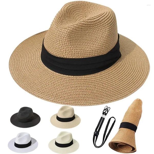 Boinas Casual para hombres Moda Protector solar Verano Playa Cap Sun Visor Fedoras Sombrero Paja Tejido Panamá