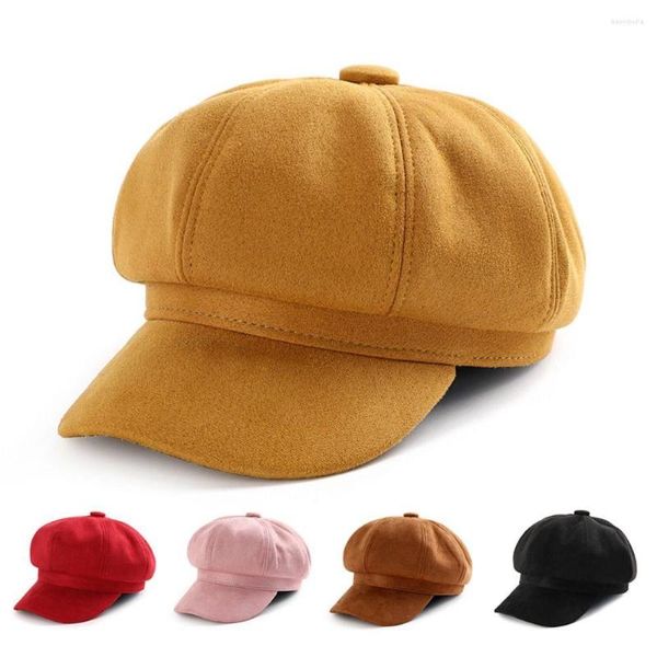 Boinas Sombreros casuales Gorras Color sólido Gamuza ajustable Tela Baker Cap Sboy Hat Beret