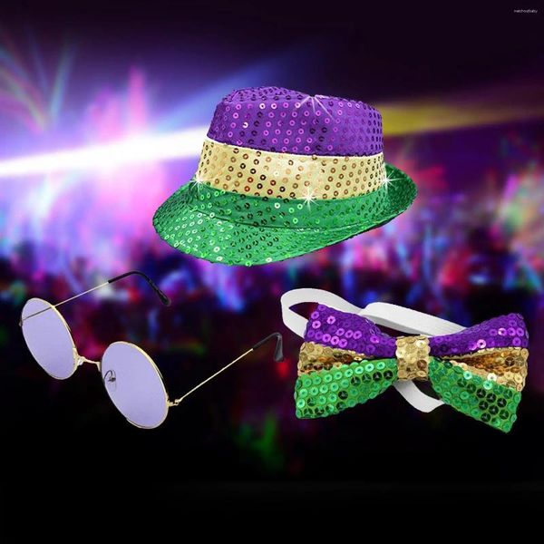 Boinas Casual Jazz Top Hat Decoración con gafas Sombrero para el sol Lentejuelas brillantes Gorra de caballero para Halloween Disfraces Vacaciones