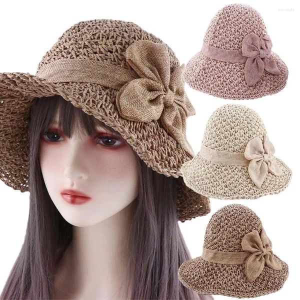 Bérets décontracté assortis, casquettes à visière d'extérieur, chapeaux seau à nœud, couleur unie, chapeau de paille de bord de mer pour femmes, casquette d'ombrage de Style coréen