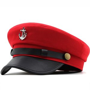 Bérets Casual été casquettes militaires femme coton béret chapeaux plats capitaine casquette camionneur Vintage rouge noir papa os mâle femmes chapeau en cuir 230926