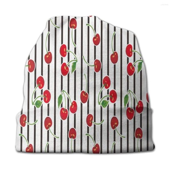 Boinas Cereza Fruta Linda Moda Skullies Gorros Sombreros Verano Hombres Mujeres Gorras al aire libre Cálido Gorro de punto de doble uso