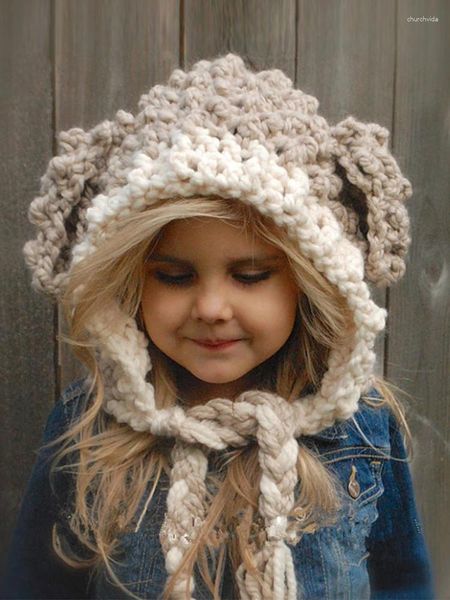 Bérets Chic hiver beaux enfants chapeau enfants casquettes oreille dessin animé Animal chaud mignon à la main bébé fille garçon épaissir tricot cou chapeaux