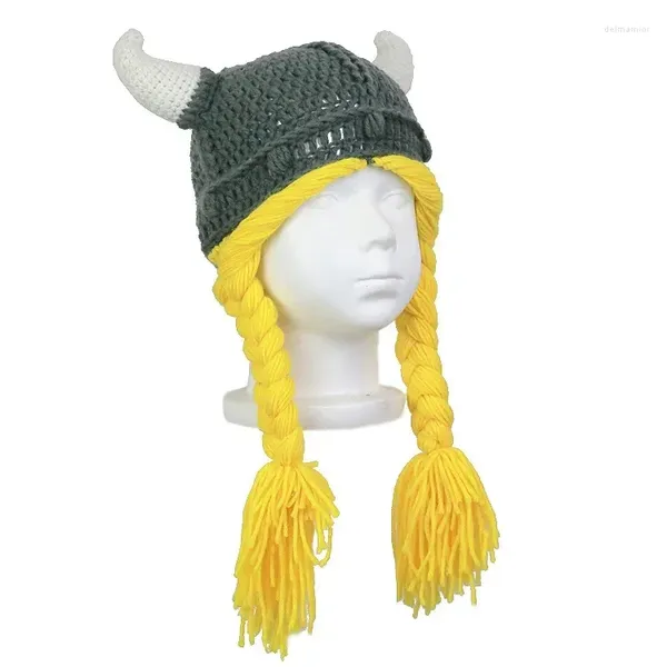 Bérets Enfant Vikings Bonnets Tricotés Chapeaux De Noël Enfants Corne Tricoté À La Main D'hiver Garçons Filles Casquettes Cadeau Masque De Fête Casquette Cosplay