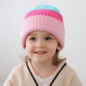 Bérets enfants tricoté chapeau automne et hiver chaud rayure couleur mixte garçons filles bébé laine Gorros Invierno Mujer bonnets