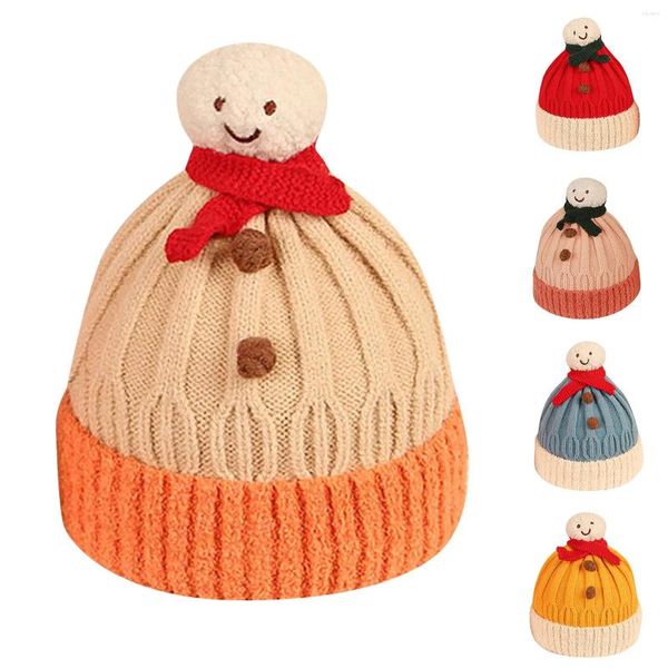 Bérets enfants tricoté chapeau automne et hiver mode dessin animé bonhomme de neige mignon confortable chaud hommes deux Pack hommes chapeaux casquettes