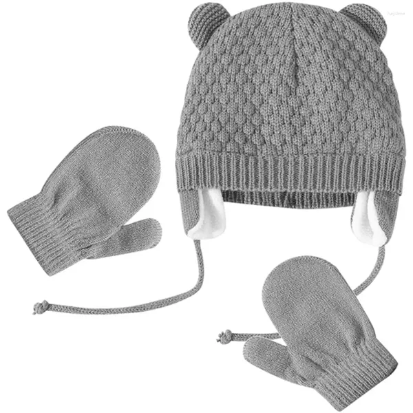 Bérets Bonnet pour enfants Coupe-vent Chapeau à tricoter Bébé Dessin animé Crochet Gants en coton tricoté