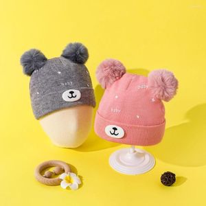 Bérets enfants casquettes bébé ours motif laine chapeau automne hiver mignon bonnet chaud bonnets pour enfants 0-18 mois doux et confortable