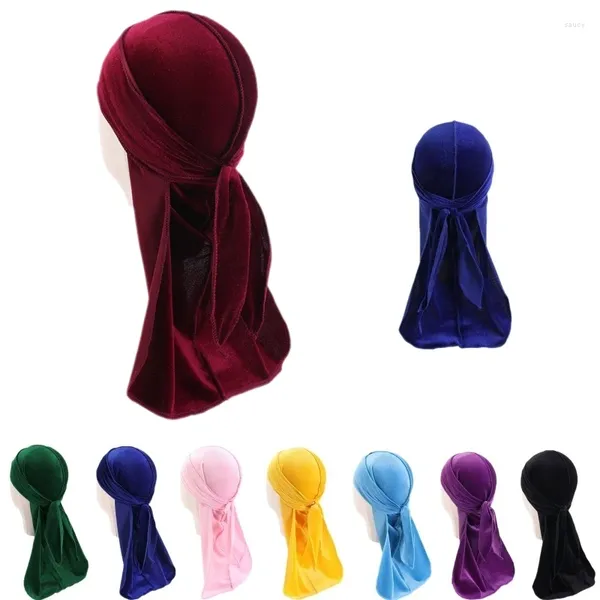 Boinas Terciopelo para niños Largo Transpirable Bandana Sombrero Durag Do Doo Du Rag Tail Headwrap Color Sólido Headwear Casual Sombreros al aire libre