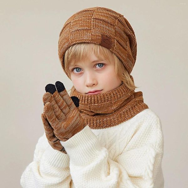 Boinas Niños Guiones de sombrero de invierno Set de babero Gorra y lana Bufanda de lana de punto caliente para mujeres Bufanda Invierno Mujer