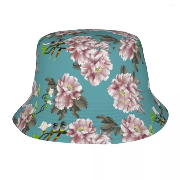 Bérets Chine Fleur Imprimer du chapeau de seau à culture traditionnelle Cap pêcheur doux pliant pliant chapeaux de crème solaire pour le design à tendance du couple