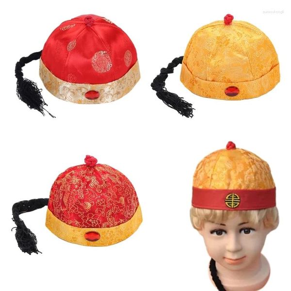 Bérets chapeau oriental chinois avec accessoires décoratifs pour spectacles sur scène des empereurs Qing asiatiques anciens pour la livraison