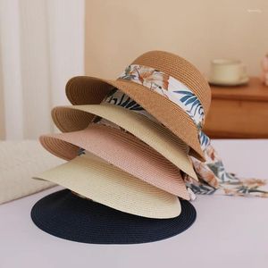 Beretten Chinees Oversized Cowboy Black aanpasbare hoes Face Panama Beach Cap Raffia Holiday Travel Straw Hat voor vrouwen met lint