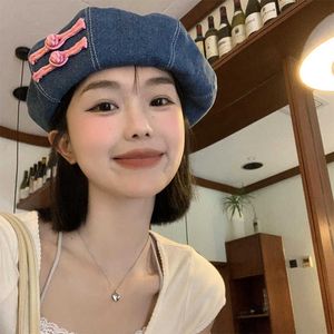 Bérets Bérets à boucle rétro de Style chinois pour femmes printemps et été spectacle coréen visage petit chapeau de peintre d'art polyvalent béret en Denim mignon Z0616