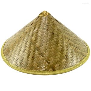 Bérets Chapeau de bambou de paille de style chinois Oriental - Pare-soleil de pêche agriculteur léger et respirant - Résistant à la pluie