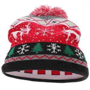 Bérets Bonnet de Noël Chapeau Amovible Pompon Ski Infantile Enfant Bonnets Tricotés Rouge