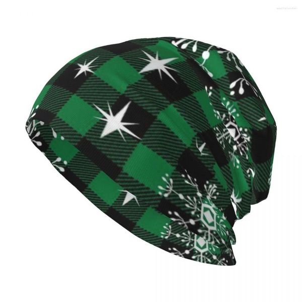 Bérets de Noël Noir Vert Plaid Élégant Stretch Tricot Slouchy Bonnet Multifonction Crâne Chapeau Pour Hommes Femmes